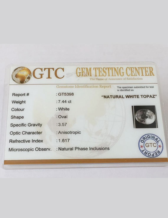 8.26 Ratti (7.44 ct) Natural Certified White Topaz